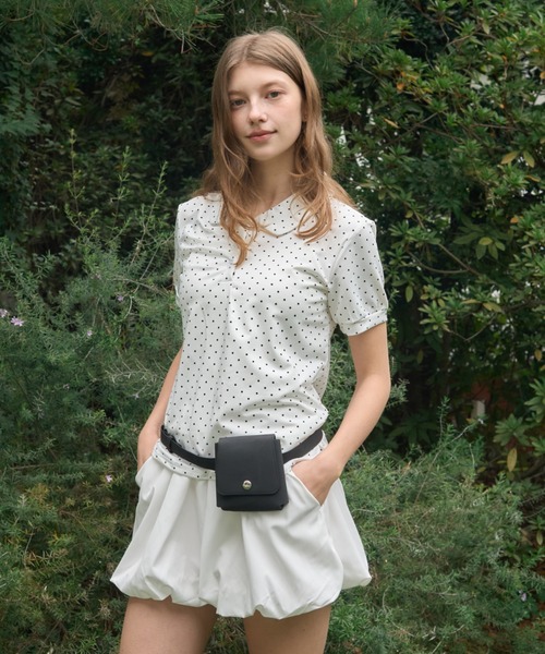 Birthday room（バースデイルーム）の「ドット丸襟ポロ/Polka Dot Round Collar Polo（ポロシャツ・レディース・ホワイト/ブラック/ライトブルー・FREE）」の6枚目の写真