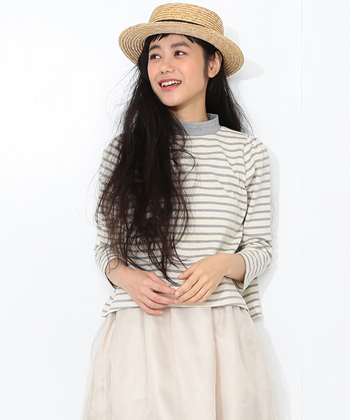 CAROLINA GLASER(カロリナ グレイサー)の「CAROLINA GLASER / ハイネックボーダー(Tシャツ/カットソー・レディース・グレー/ネイビー・ONE SIZE)」の3枚目の写真