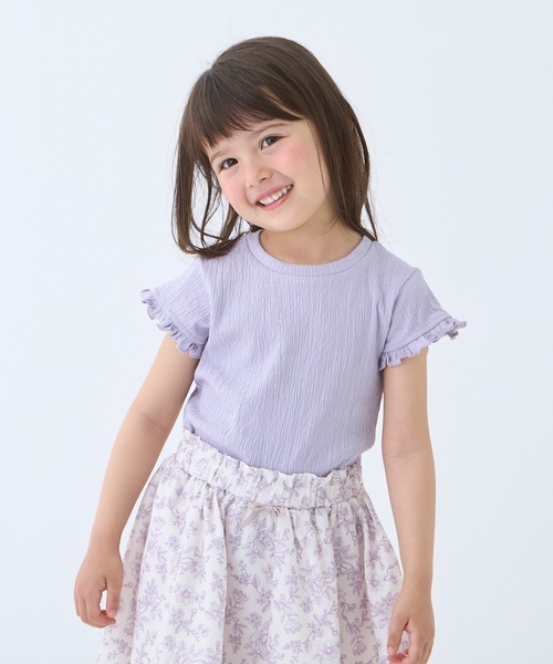 petit main(プティマイン)の「カット楊柳Tシャツ(Tシャツ/カットソー・キッズ・アイボリー/クリーム/ラベンダー/ドット/ブラウン・80cm/110cm/120cm/130cm/90cm/100cm)」の4枚目の写真