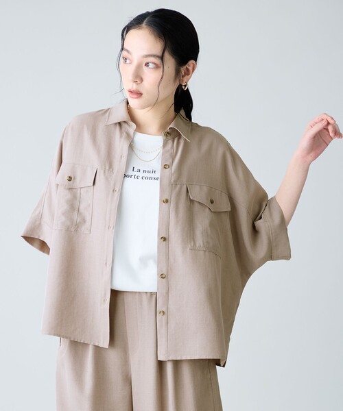 ANY(エニィ)の「ブリーズワークシャツ(セットアップ着用可)(シャツ/ブラウス・レディース・ベージュ系/ダークブラウン系・F)」の3枚目の写真