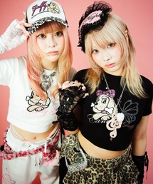 【GALFY】ピカピカギャルちゃんバタフライチビTEE / 【ガルフィー】ラインストーンクロップ丈半袖Tシャツ