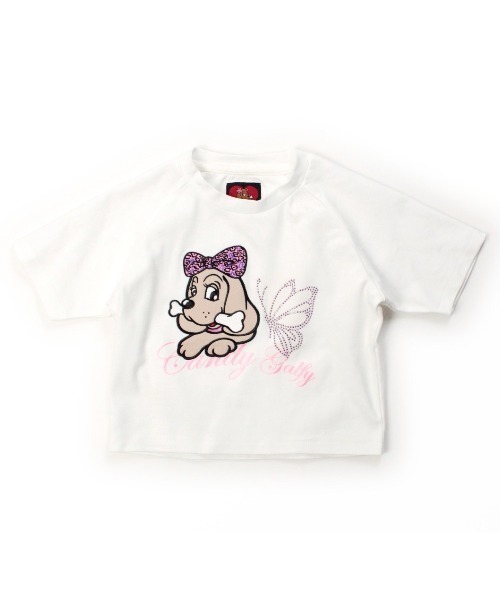 GALFY(ガルフィー)の「【GALFY】ピカピカギャルちゃんバタフライチビTEE / 【ガルフィー】ラインストーンクロップ丈半袖Tシャツ(Tシャツ/カットソー・レディース・オフホワイト/ライトピンク/ブラック・ONE SIZE)」の11枚目の写真