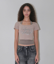 HALTER LAYERED T-SHIRT SET [LIGHT KHAKI]