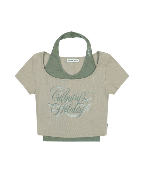 ORDINARY HOLIDAY（オーディナリー ホリデー）の「HALTER LAYERED T-SHIRT SET [LIGHT KHAKI]（Tシャツ/カットソー・レディース・その他・FREE）」の4枚目の写真