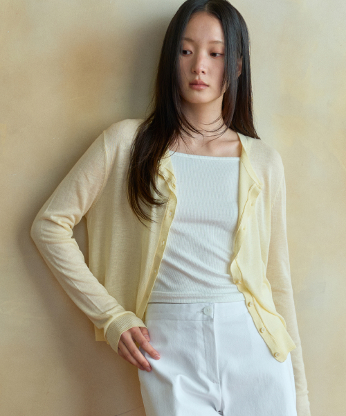 WEDNESDAYOASISFORWOMEN（ウェンズデー オアシス フォー ウーマン）の「ベイリネンカーディガン_LIGHT YELLOW(WC26KN23)（カーディガン/ボレロ・レディース・ライトイエロー・OS）」の2枚目の写真