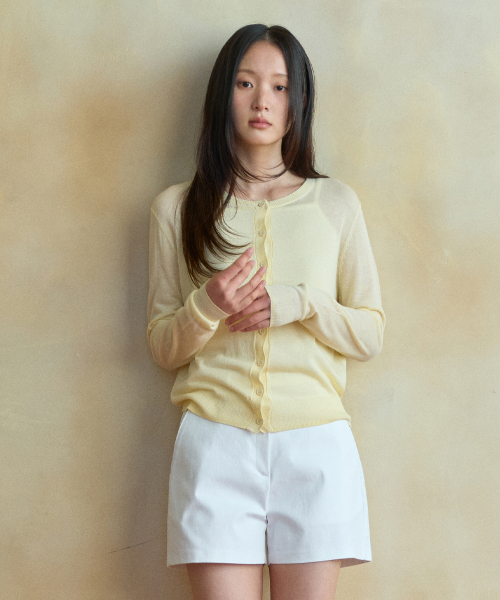 WEDNESDAYOASISFORWOMEN（ウェンズデー オアシス フォー ウーマン）の「ベイリネンカーディガン_LIGHT YELLOW(WC26KN23)（カーディガン/ボレロ・レディース・ライトイエロー・OS）」の3枚目の写真