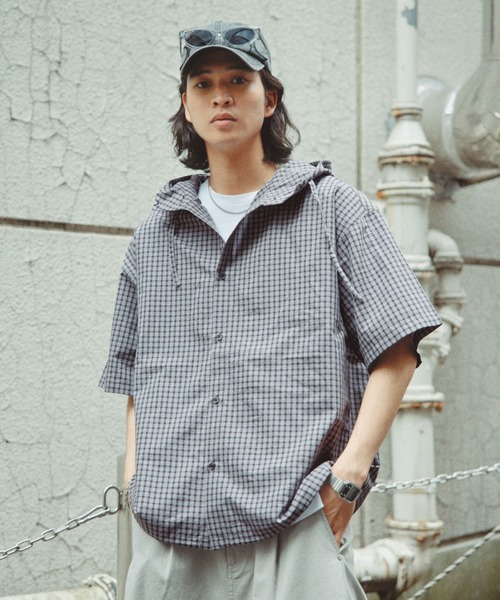 RAGEBLUE(レイジブルー)の「Draw Strings Hood Check Shirt/ドロスト付きフードチェックシャツ(シャツ/ブラウス・メンズ・ブラック/ベージュ/ブルー・FREE)」の6枚目の写真