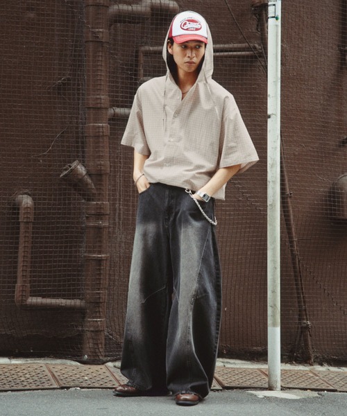 RAGEBLUE(レイジブルー)の「Draw Strings Hood Check Shirt/ドロスト付きフードチェックシャツ(シャツ/ブラウス・メンズ・ブラック/ベージュ/ブルー・FREE)」の12枚目の写真