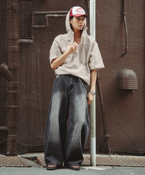 RAGEBLUE(レイジブルー)の「Draw Strings Hood Check Shirt/ドロスト付きフードチェックシャツ(シャツ/ブラウス・メンズ・ブラック/ベージュ/ブルー・FREE)」の13枚目の写真