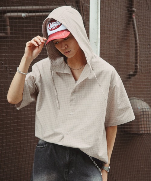 RAGEBLUE(レイジブルー)の「Draw Strings Hood Check Shirt/ドロスト付きフードチェックシャツ(シャツ/ブラウス・メンズ・ブラック/ベージュ/ブルー・FREE)」の14枚目の写真