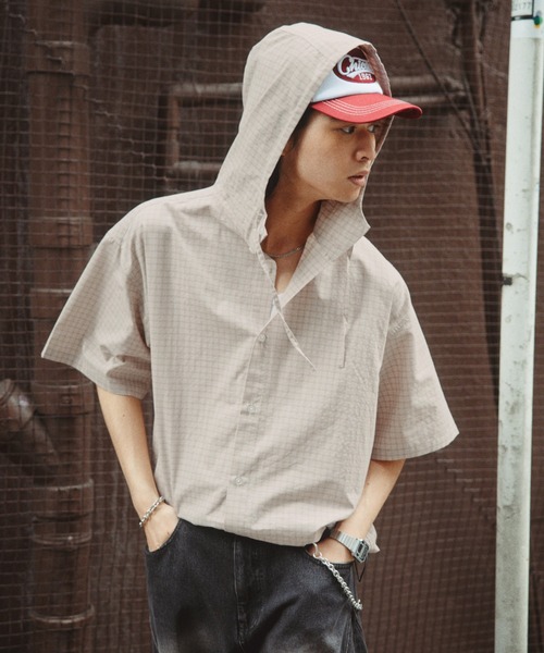 RAGEBLUE(レイジブルー)の「Draw Strings Hood Check Shirt/ドロスト付きフードチェックシャツ(シャツ/ブラウス・メンズ・ブラック/ベージュ/ブルー・FREE)」の15枚目の写真