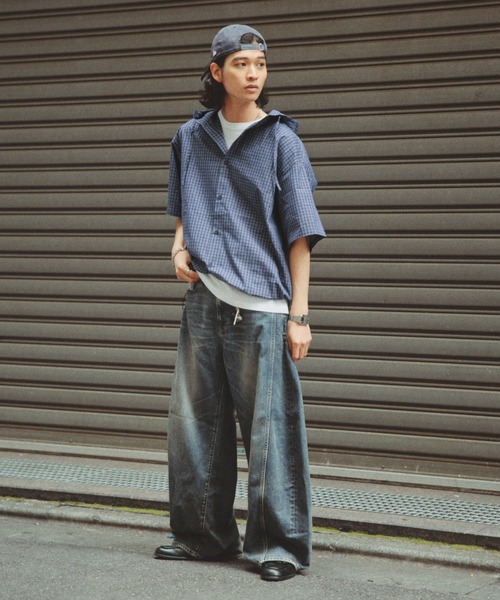 RAGEBLUE(レイジブルー)の「Draw Strings Hood Check Shirt/ドロスト付きフードチェックシャツ(シャツ/ブラウス・メンズ・ブラック/ベージュ/ブルー・FREE)」の18枚目の写真