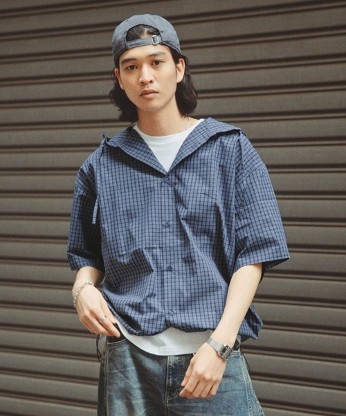 RAGEBLUE(レイジブルー)の「Draw Strings Hood Check Shirt/ドロスト付きフードチェックシャツ(シャツ/ブラウス・メンズ・ブラック/ベージュ/ブルー・FREE)」の20枚目の写真
