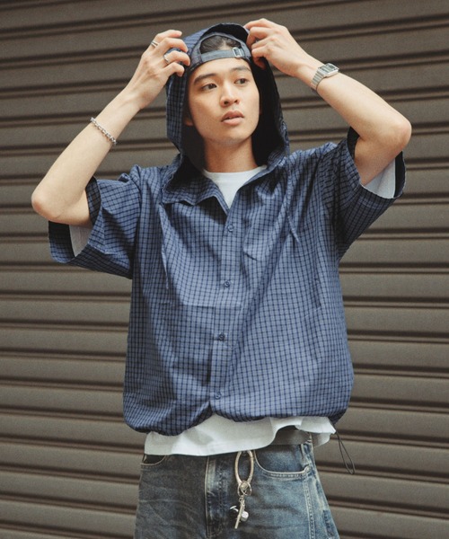 RAGEBLUE(レイジブルー)の「Draw Strings Hood Check Shirt/ドロスト付きフードチェックシャツ(シャツ/ブラウス・メンズ・ブラック/ベージュ/ブルー・FREE)」の21枚目の写真