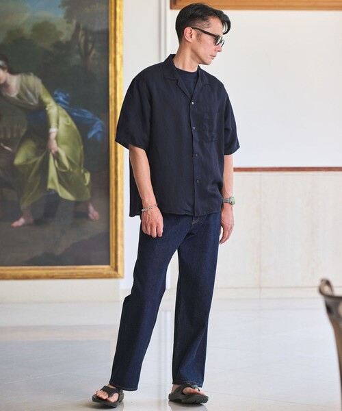 green label relaxing(グリーンレーベルリラクシング)の「ウォッシュド オープンカラー 半袖 シャツ(シャツ/ブラウス・メンズ・ネイビー/ケリーグリーン/ロイヤルブルー・M/L/XL/S)」の5枚目の写真