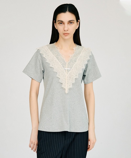 PRANK PROJECT(プランクプロジェクト)の「【2026Summer Pre-Order】VネックレースTシャツ / V-Neck Lace T-Shirt(Tシャツ/カットソー・レディース・グレー/チャコールグレー/アイボリー・FREE)」の7枚目の写真