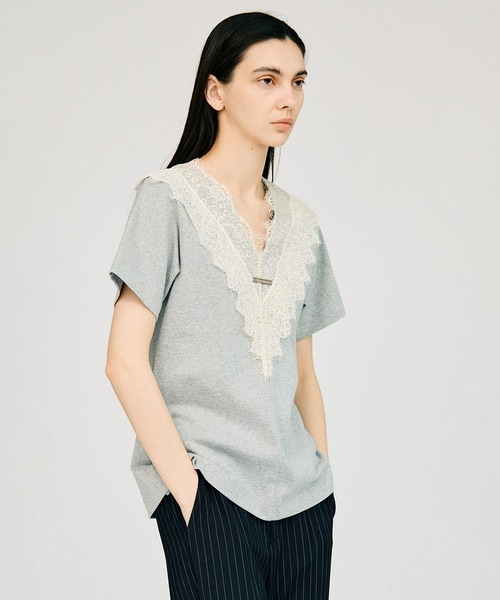 PRANK PROJECT(プランクプロジェクト)の「【2026Summer Pre-Order】VネックレースTシャツ / V-Neck Lace T-Shirt(Tシャツ/カットソー・レディース・グレー/チャコールグレー/アイボリー・FREE)」の10枚目の写真