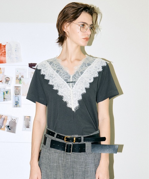 PRANK PROJECT(プランクプロジェクト)の「【Pre-Order】VネックレースTシャツ / V-Neck Lace T-Shirt(Tシャツ/カットソー・レディース・グレー/チャコールグレー/アイボリー・FREE)」の20枚目の写真