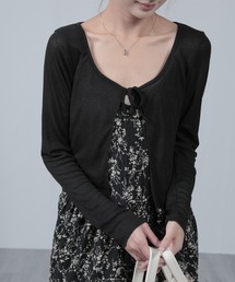 【バレエコア】シアー リボン付き リブニット ショートカーディガン 透け感 レイヤード UVカット サマーニット 夏 日焼け対策 冷房対策