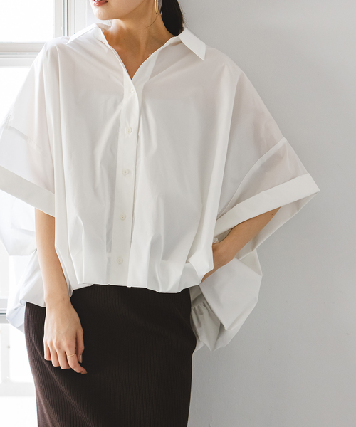 PROVOKE (プロヴォーク)の「PROVOKE/プロヴォーク short-sleeve balloon shirt(シャツ/ブラウス・レディース・ベージュ/ネイビー/ホワイト・FREE)」の4枚目の写真