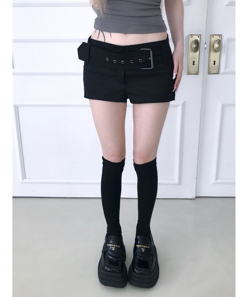 THEAIRTOWN(ジエアタウン)の「micro belt cotton shorts(その他パンツ・レディース・ブラック/ダークグレー・FREE)」の3枚目の写真