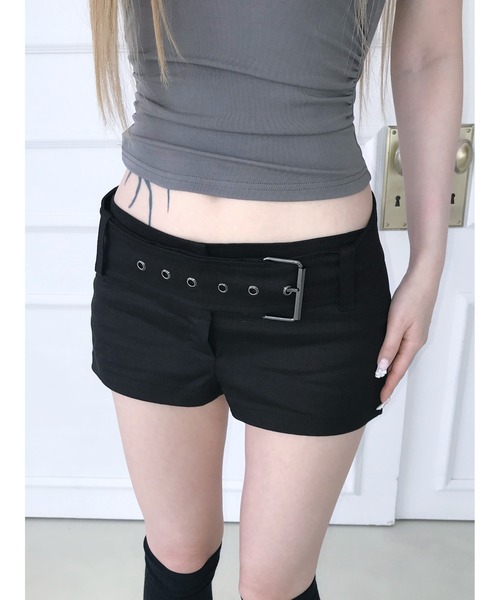 THEAIRTOWN(ジエアタウン)の「micro belt cotton shorts(その他パンツ・レディース・ブラック/ダークグレー・FREE)」の4枚目の写真
