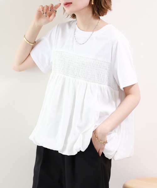 FUNALIVE(ファンアライブ)の「【MAKITO】 シャーリング刺繍切替プルオーバー 半袖(Tシャツ/カットソー・レディース・ブラック/オフホワイト・FREE)」の1枚目の写真