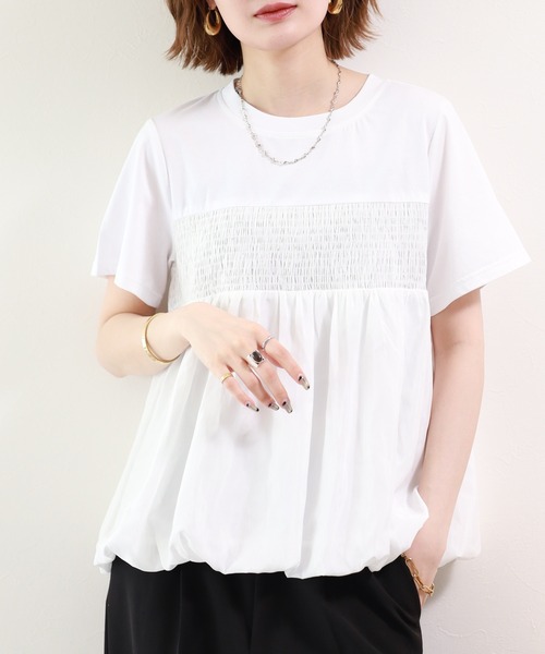 FUNALIVE(ファンアライブ)の「【MAKITO】 シャーリング刺繍切替プルオーバー 半袖(Tシャツ/カットソー・レディース・ブラック/オフホワイト・FREE)」の3枚目の写真