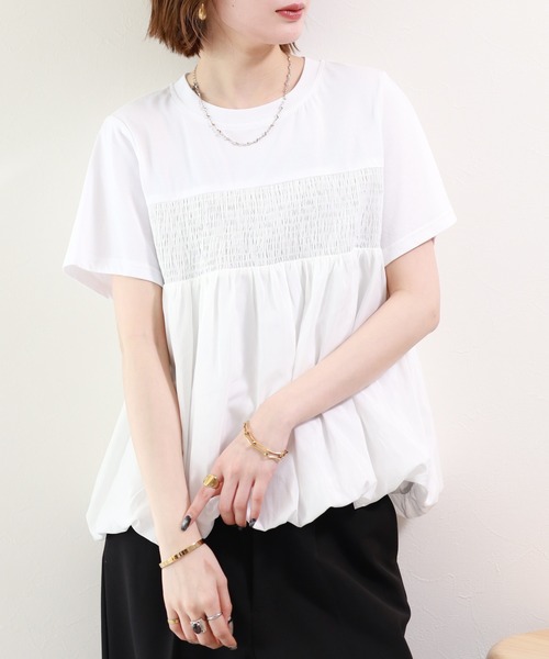 FUNALIVE(ファンアライブ)の「【MAKITO】 シャーリング刺繍切替プルオーバー 半袖(Tシャツ/カットソー・レディース・ブラック/オフホワイト・FREE)」の4枚目の写真