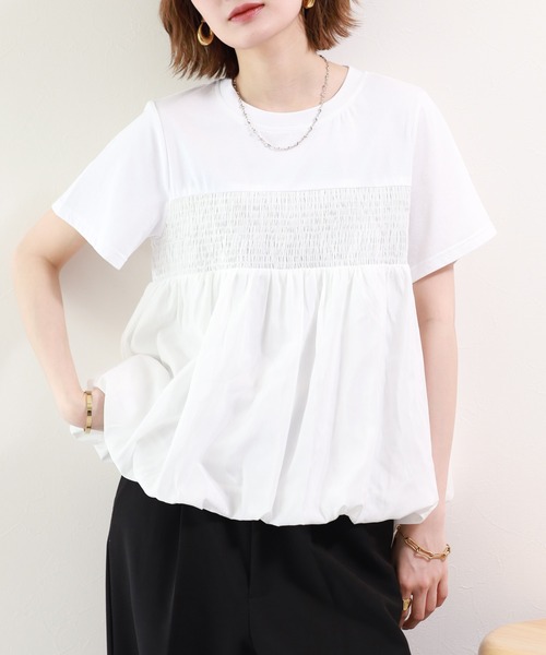 FUNALIVE(ファンアライブ)の「【MAKITO】 シャーリング刺繍切替プルオーバー 半袖(Tシャツ/カットソー・レディース・ブラック/オフホワイト・FREE)」の5枚目の写真