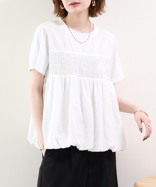 FUNALIVE(ファンアライブ)の「【MAKITO】 シャーリング刺繍切替プルオーバー 半袖(Tシャツ/カットソー・レディース・ブラック/オフホワイト・FREE)」の6枚目の写真