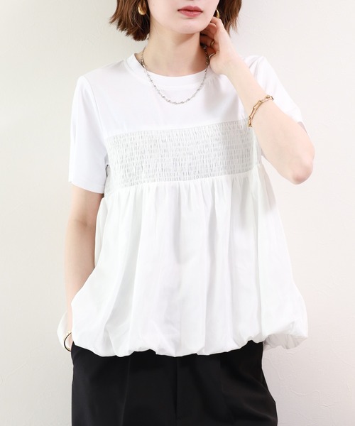 FUNALIVE(ファンアライブ)の「【MAKITO】 シャーリング刺繍切替プルオーバー 半袖(Tシャツ/カットソー・レディース・ブラック/オフホワイト・FREE)」の7枚目の写真