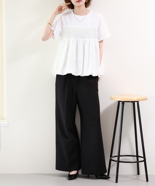 FUNALIVE(ファンアライブ)の「【MAKITO】 シャーリング刺繍切替プルオーバー 半袖(Tシャツ/カットソー・レディース・ブラック/オフホワイト・FREE)」の8枚目の写真