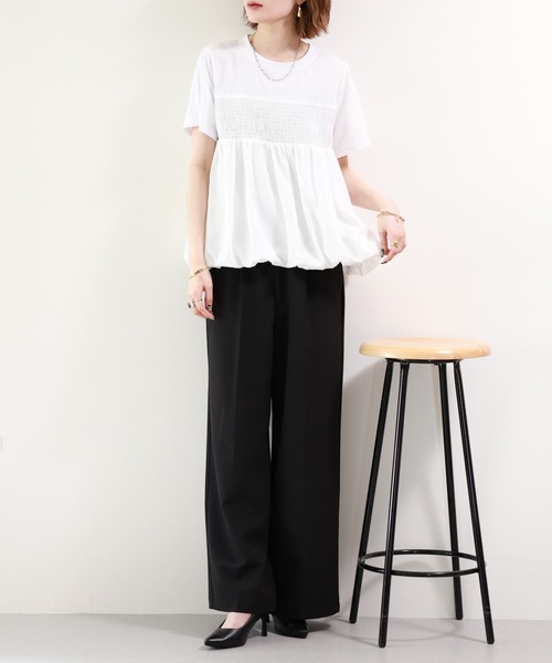 FUNALIVE(ファンアライブ)の「【MAKITO】 シャーリング刺繍切替プルオーバー 半袖(Tシャツ/カットソー・レディース・ブラック/オフホワイト・FREE)」の9枚目の写真