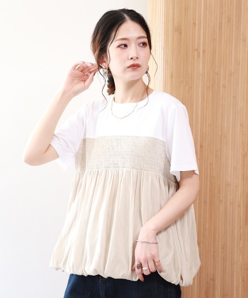 FUNALIVE(ファンアライブ)の「【MAKITO】 シャーリング刺繍切替プルオーバー 半袖(Tシャツ/カットソー・レディース・ブラック/オフホワイト・FREE)」の10枚目の写真