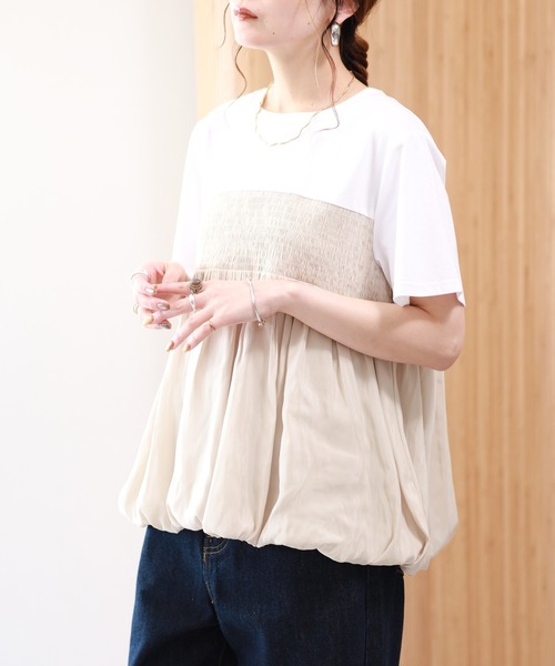 FUNALIVE(ファンアライブ)の「【MAKITO】 シャーリング刺繍切替プルオーバー 半袖(Tシャツ/カットソー・レディース・ブラック/オフホワイト・FREE)」の13枚目の写真