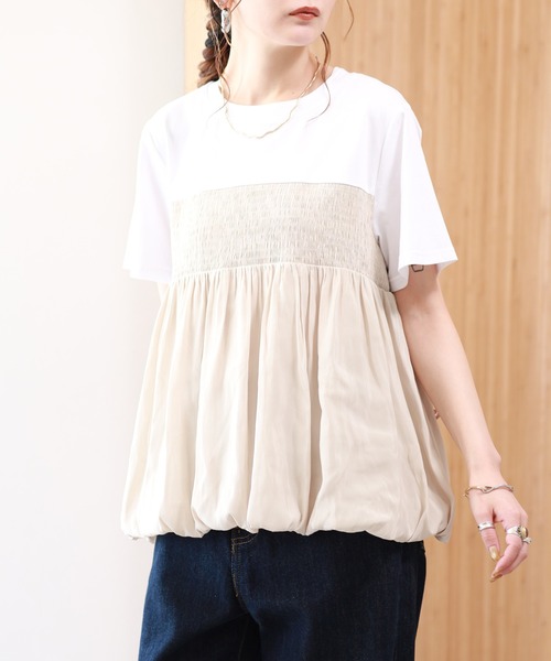 FUNALIVE(ファンアライブ)の「【MAKITO】 シャーリング刺繍切替プルオーバー 半袖(Tシャツ/カットソー・レディース・ブラック/オフホワイト・FREE)」の14枚目の写真