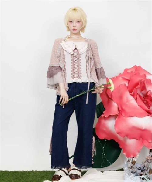 myu:loret(ミュウロレット)の「ビッグリボン×編上キャミ(キャミソール・レディース・キナリ/ピンク/ホワイト・FREE)」の6枚目の写真