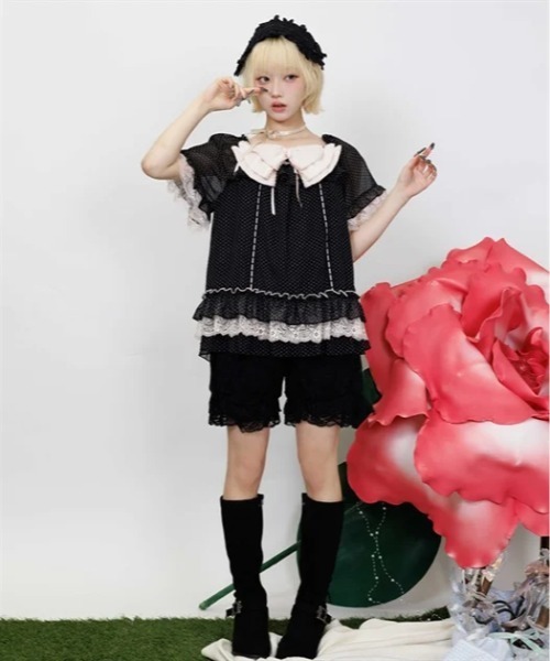 myu:loret(ミュウロレット)の「ビッグリボン×編上キャミ(キャミソール・レディース・キナリ/ピンク/ホワイト・FREE)」の7枚目の写真