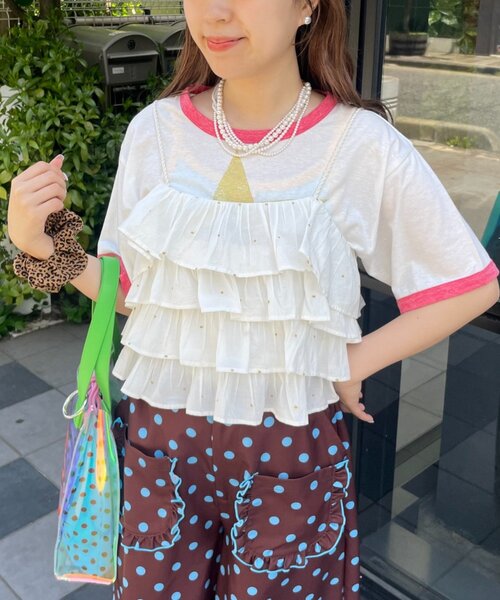 HELLO.SANFRANCISCO(ハローサンフランシスコ)の「【HELLO.SANFRANCISCO/ハローサンフランシスコ】ラメドットフリルキャミ(Tシャツ/カットソー・レディース・サックスブルー/ホワイト・ONE SIZE)」の2枚目の写真