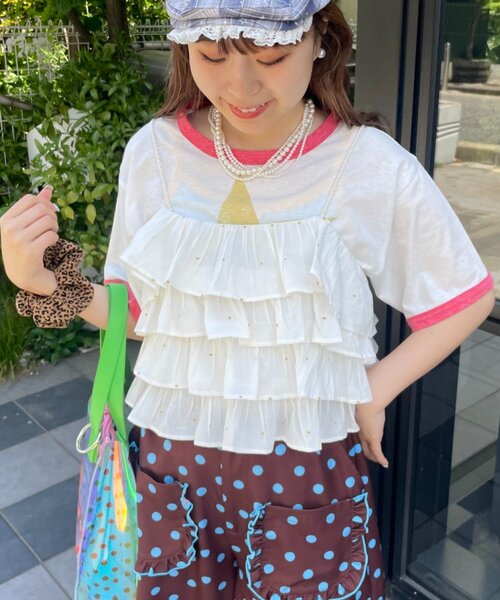 HELLO.SANFRANCISCO(ハローサンフランシスコ)の「【HELLO.SANFRANCISCO/ハローサンフランシスコ】ラメドットフリルキャミ(Tシャツ/カットソー・レディース・サックスブルー/ホワイト・ONE SIZE)」の11枚目の写真