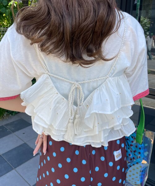 HELLO.SANFRANCISCO(ハローサンフランシスコ)の「【HELLO.SANFRANCISCO/ハローサンフランシスコ】ラメドットフリルキャミ(Tシャツ/カットソー・レディース・サックスブルー/ホワイト・ONE SIZE)」の17枚目の写真