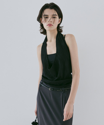 BAILIER（バイリエ）の「テクスチャーカウルホルターネック（ブラック）（Tシャツ/カットソー）」