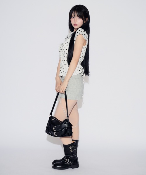 tinkerend（ティンカーエンド）の「Leg Ribbon Sweat Mini Skirt Pants / レッグリボンスウェットミニスカートパンツ（スカート・レディース・グレー・FREE）」の15枚目の写真