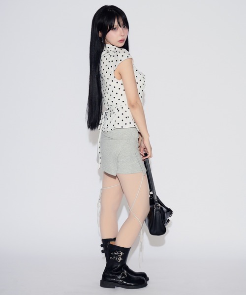 tinkerend（ティンカーエンド）の「Leg Ribbon Sweat Mini Skirt Pants / レッグリボンスウェットミニスカートパンツ（スカート・レディース・グレー・FREE）」の16枚目の写真