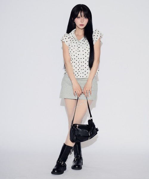 tinkerend（ティンカーエンド）の「Leg Ribbon Sweat Mini Skirt Pants / レッグリボンスウェットミニスカートパンツ（スカート・レディース・グレー・FREE）」の14枚目の写真