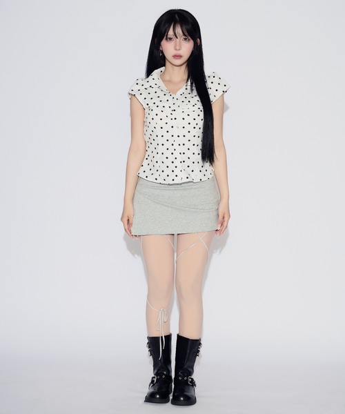 tinkerend（ティンカーエンド）の「Leg Ribbon Sweat Mini Skirt Pants / レッグリボンスウェットミニスカートパンツ（スカート・レディース・グレー・FREE）」の13枚目の写真