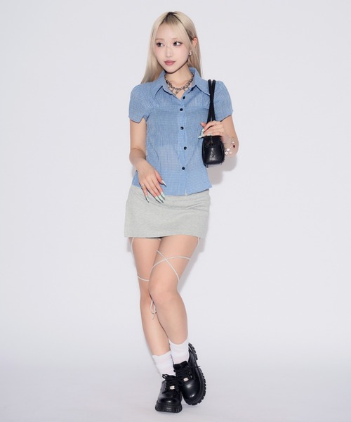 tinkerend（ティンカーエンド）の「Leg Ribbon Sweat Mini Skirt Pants / レッグリボンスウェットミニスカートパンツ（スカート・レディース・グレー・FREE）」の6枚目の写真