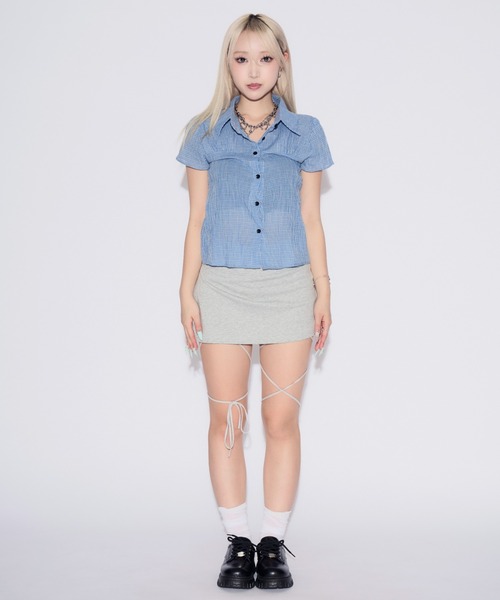 tinkerend（ティンカーエンド）の「Leg Ribbon Sweat Mini Skirt Pants / レッグリボンスウェットミニスカートパンツ（スカート・レディース・グレー・FREE）」の5枚目の写真