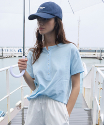 Henley Neck Cotton T-shirt - Bliss Skyblue